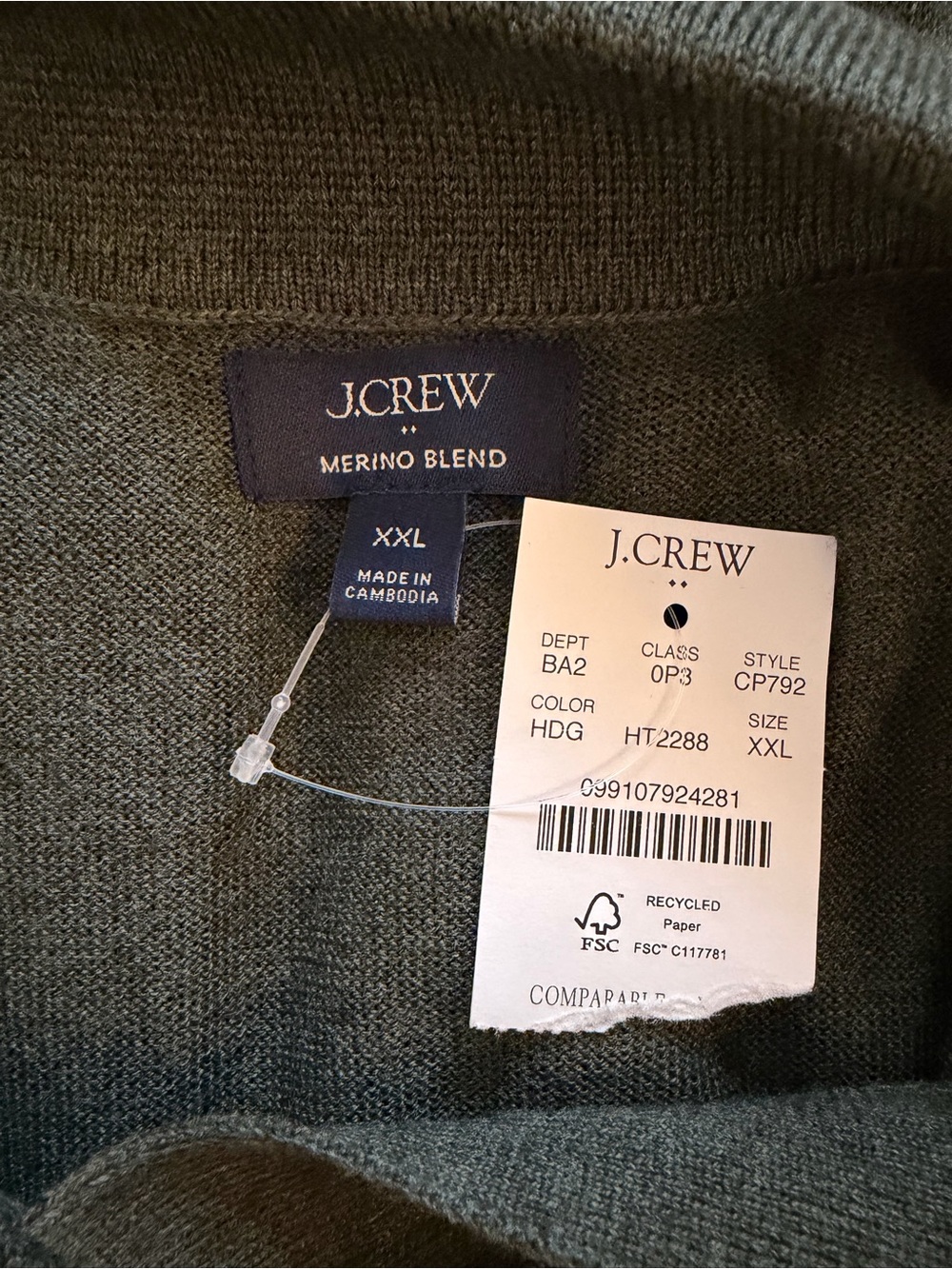NWT J.Crew Charcoal Gray Merino Wool Blend Knit Short Sleeve Polo XXL - Picture 5 of 6